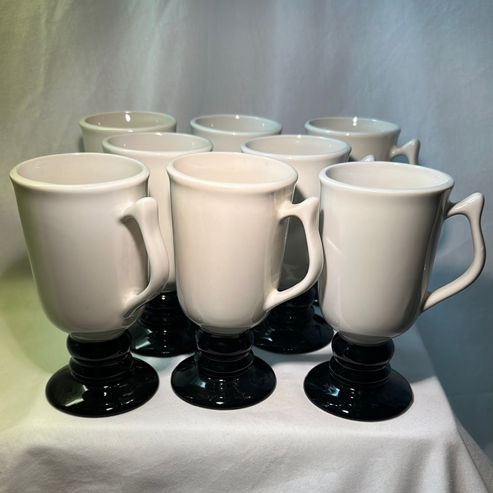 8-Hall China 1272 Pedestal Coffee Mug White Black Base